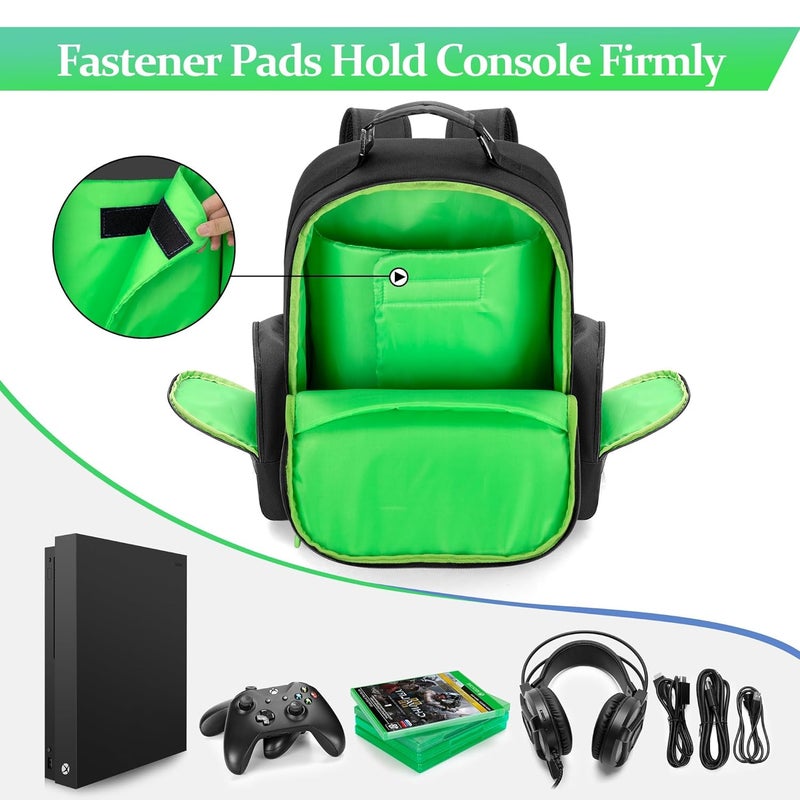 PGmoon Game Console Backpack Compatible with Xbox One/One S/ One X, Xbox Series S, Xbox 360/ 360 Slim, Travel Carrying Case Bag for 15.6’’ Laptop, Controllers, Cables (Patent Design) - Image 2